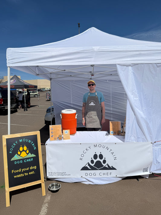 T Smith at their Rocky Mountain Dog Chef Farmer's Market Booth